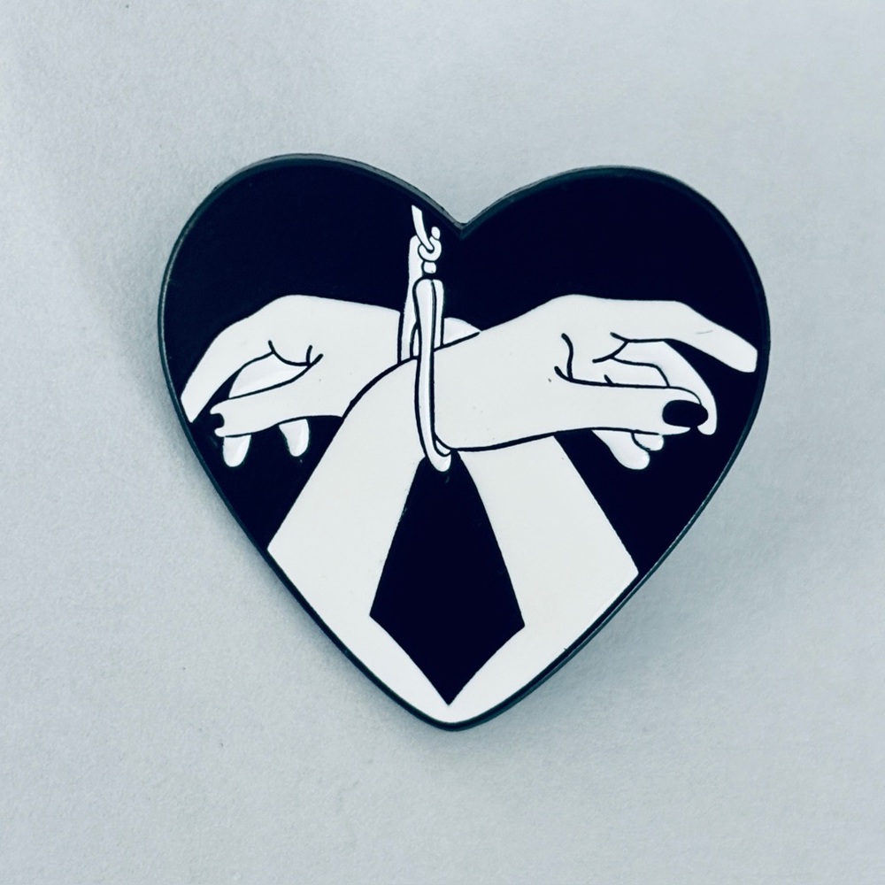 Black and White Hands Tied Unisex Enamel Pin, NWT